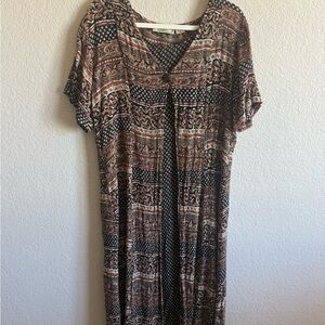 Vintage 80's Bohemian Maxi Dress Earth Toned Flowy Hippy Coachella Westsern